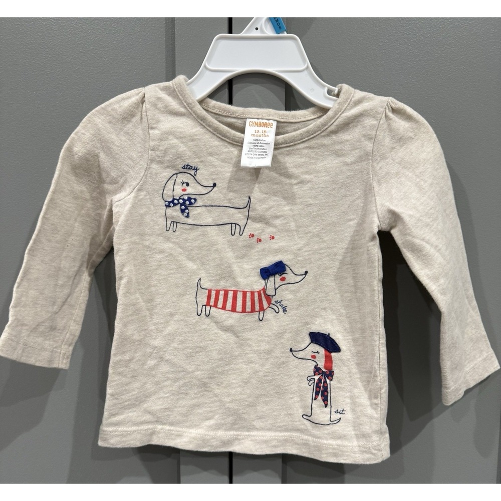Gymboree Baby Girls 12-18 Months Puppy Tricks Graphic Long Sleeve T-Shirt Beige